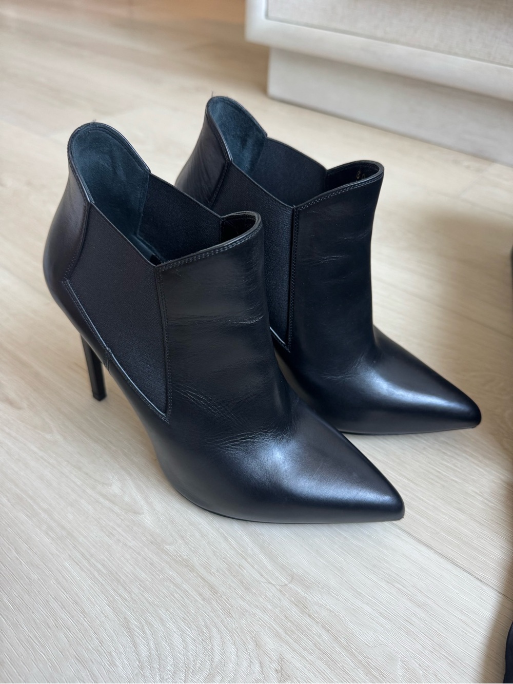 YSL Women's Black Leather Pointed Toe Stiletto Ankle Boots